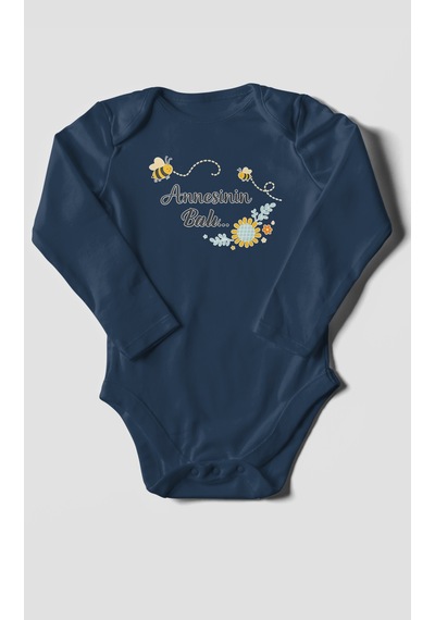 Morivokids Annesinin Balı Uzun Kollu Bebek Body %100 Pamuk Lacivert