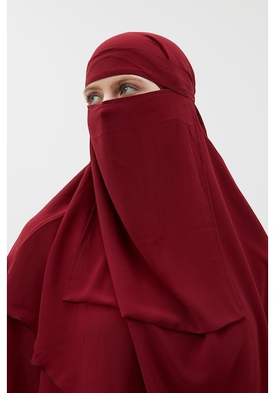 Altobeh Hazır Pratik Şifon Üç Katlı Peçeli Üçgen Hac Umre Şalı Sufle Hijab Nikap Bordo