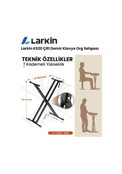 Larkin Ks20 Çift Demirli 7 Kademeli Üst Kalite Klavye Org Sehpası Sabitleme Kayışlı