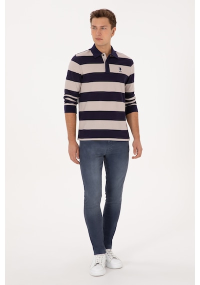 U.S. Polo Assn. Erkek Regular Fit Polo Yaka Çizgili Mürdüm Sweatshirt 50316467-VR074