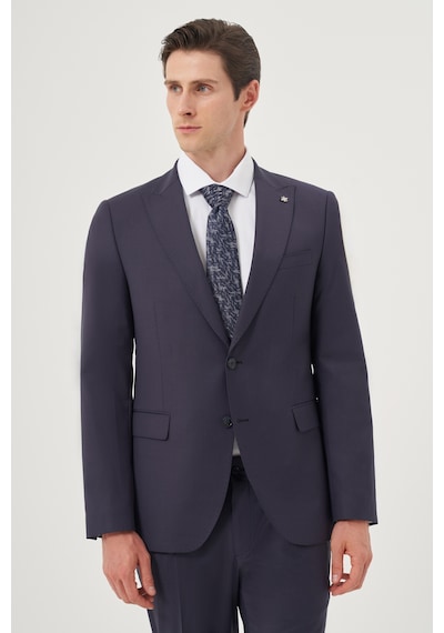 Morven Erkek Lacivert Yünlü 8-drop Trend Çizgili Slim Fit Sivri Yaka Takım Elbise 25mc001081200 Lacivert