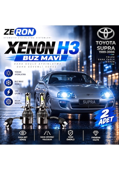 Toyota Supra Xenon H3 Buz Mavi Led Far Ampulü 12v 2 Adet Yüksek Aydınlatma Kolay Montaj