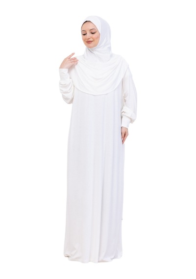 Modish Group Tek Parça Namaz Elbisesi Seti, Viskon Yumuşak Tesettür Abaya, Rahat Hazır Şal Başörtüsü Takım Krem