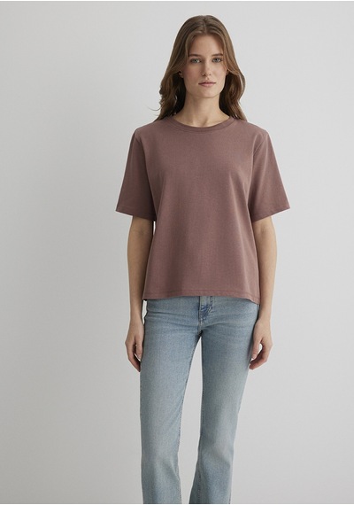 Mavi - Kahverengi Basic Tişört 1613110-70387 Kahverengi