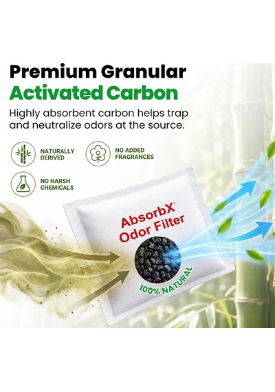 Absorbx Koku 3'lü Paket Çöp Kokularını Emer, Doğal Aktif Karbon Teknolojisi, Biyobozunur - 8 Gal Ve Daha Büyük Çöp Koku Giderici, Filtreler
