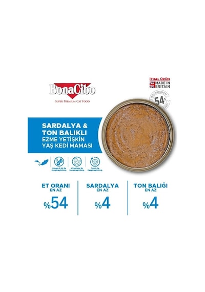 BonaCibo Ezme Sardalya ve Ton Balıklı Konserve Yetişkin Kedi Maması 6 x 400 G