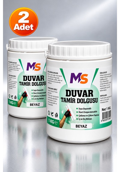2 Adet Hazır Duvar Tamir Dolgusu 1 Kg Macunu Zemin Alçı Sıva Derin Boşluk Doldurucu Çatlak Onarıcı