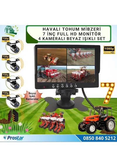 Mibzer İçin 4 Kameralı 720p Beyaz Işıklı 7 İnç Dörde Bölünür Ahd Monitör Seti