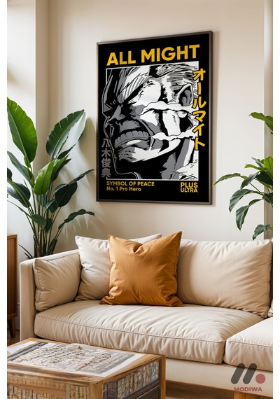My Hero Academia All Might Poster, Siyah Çerçeveli Duvar Tablosu - Anime Severlere Özel Hediye