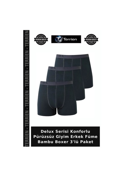 Terrien Delux Serisi Konforlu Pürüzsüz Giyim Erkek Füme Bambu Boxer 3'lü Paket Çok Renkli