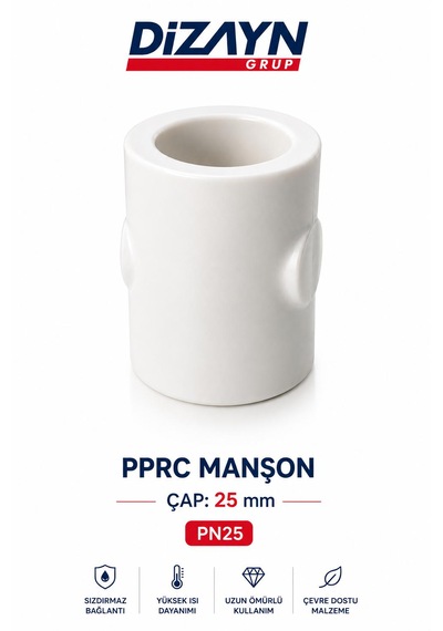 Dizayn Pprc Manşon 25 Mm 100 Adet Pn25 Temiz Su Tesisat Ek Parçası