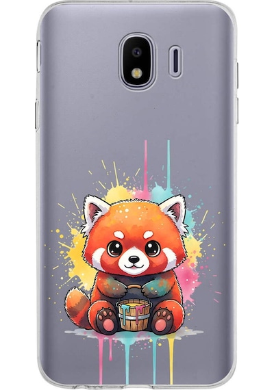 Samsung Galaxy J4 İle Uyumlu Splash Tilki Tasarımlı Şeffaf Silikon Kılıf Şeffaf