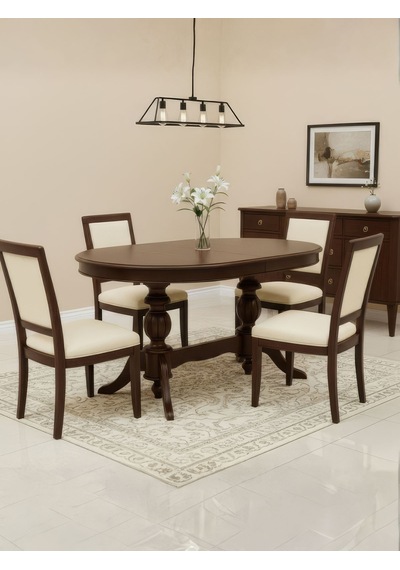 Lindon Çift Baba Ayaklı Açılır Masif Ahşap Oval Yemek Masası 100x170 Ceviz Lindon Çift Baba Ayaklı Açılır Masif Ahşap Oval Yemek Masası 100x170 Ceviz