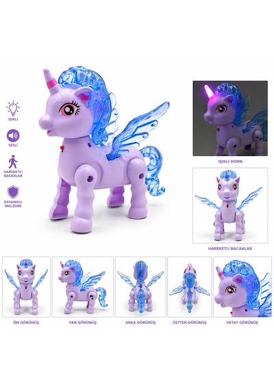 Işıklı Kanatlı Unicorn Oyuncak Hareketli Bacaklı, Sesli & Eğlenceli Pony Oyuncağı