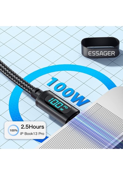 Valkyrie 100W-K 5 A 1 M Dijital Ekran Type-C To Type-C Hızlı Data Şarj Kablosu