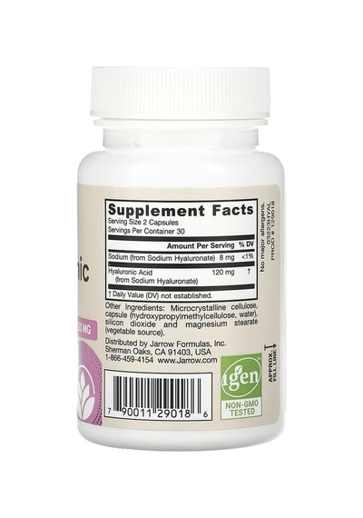 Jarrow Formulas, Vegan Hyaluronic Acid, 60 Veg Capsules