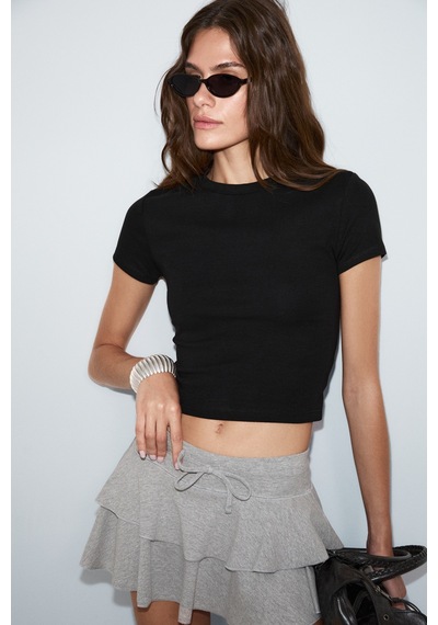 ETHIQUET Ethıquet Zolen Kadın Yumuşak Ve Esnek Kumaşlı Organik Pamuklu Kısa Kollu Crop Siyah T-shirt