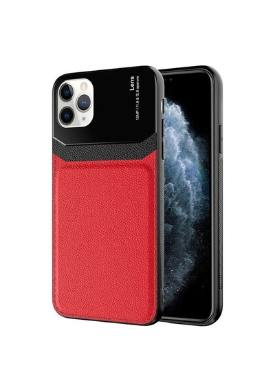 Noktaks - İphone 11 Pro Uyumlu Kılıf Deri Görünümlü Kamera Adası Parlak Emiks Kapak - Kırmızı - T19160
