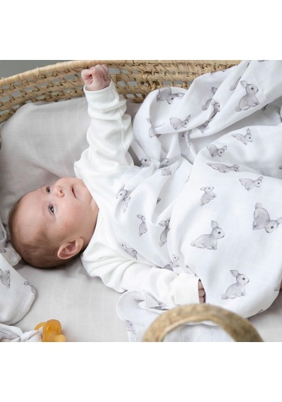 % 100 Pamuk 3'lü Müslin Bebek Örtüsü Iconıque Lapin & Petits Canetons & Cotton Grey 100x100 Throw3pack1003