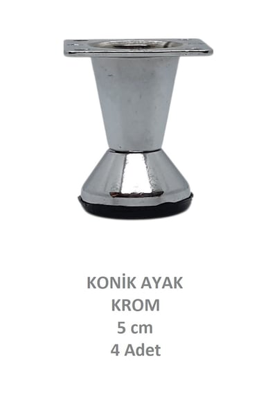 Adilon Konik Ayak, Zamak, Krom, 5 cm, Dolap, Mobilya, Puf Ayağı (4 Adet)