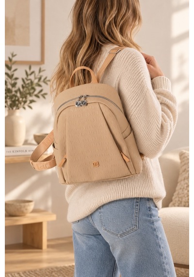 Kum Camel 4040 Orijinal Just Polo Kadin 9 Bolmeli Orta Boy Sirt Cantasi 31x29 Cm Koyu Bej - Camel
