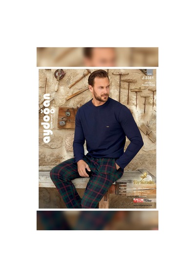 Aydoğan Erkek Kışlık Pijama Takımı Pamuklu Uzun Kol Jakarlı Koyu Mor Berk J-3381