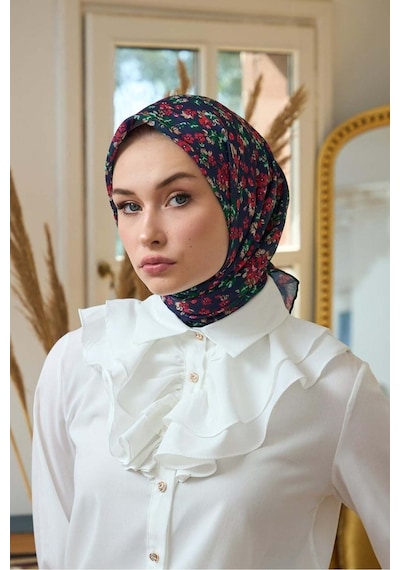 İpekhan Yaz Işıltısı Koleksiyonu Soft Eşarp 1191 - Lacivert Kırmızı 14 Lacivert