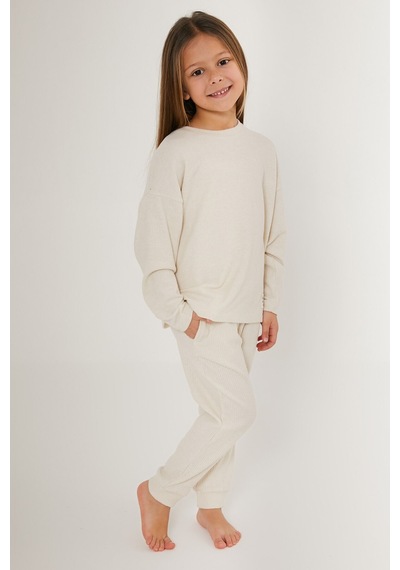 Rolypoly Krem Kız Çocuk Uzun Kol Pijama Takım Krem