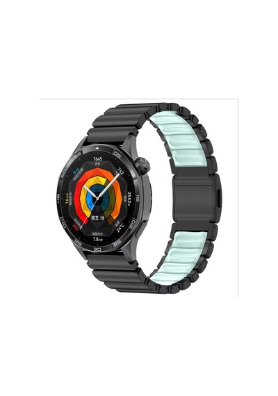 Honor Magic 2 46mm Uyumlu Kordon Metal Kasa Silikon İç Kısım Tasarım Siyah-mavi