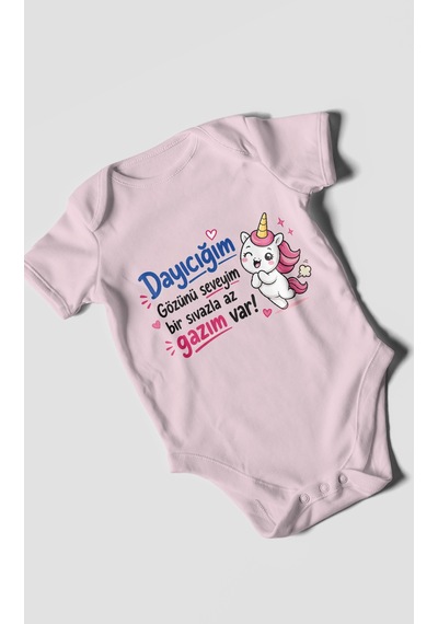 Morivokids Dayıya Özel Kısa Kollu Bebek Body %100 Pamuk Zbn190-kk Bebe Pembe
