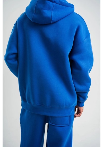 Mbb E-ticaret Erkek 3 İplik Oversize Kapşonlu Basic Sweatshirt Hoodie - Mavi