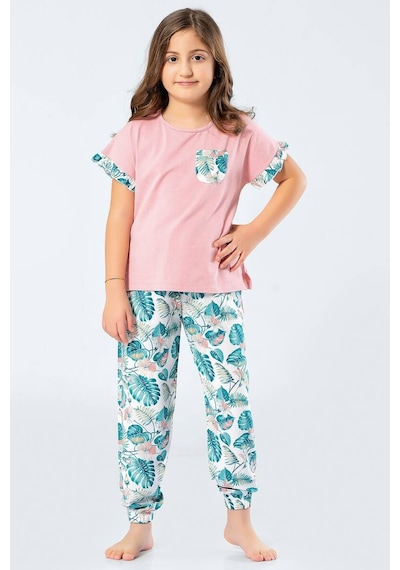 Türen Kadın Dokuma Yapraklı Kısa Kollu Pijama Takım 001