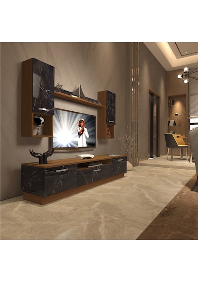 Decoraktiv Trendstyle 5da Mdf Tv Ünitesi Tv Sehpası Ceviz - Siyah Mermer