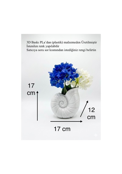 3d Tasarım Deniz Kabuğu Vazo - Dekoratif Modern Saksı Ve Estetik Obje 17 Cm Mermer