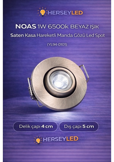 Yl94-0101 Noas 1w 6500k Beyaz Işık Altı Saten Kasa Hareketli Manda Gözü Led Spot Beyaz