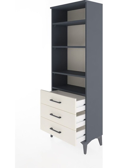 Arges Dolap 4 Raflı 3 Çekmeceli 60x30x163 Antrasit-aytaşı Antrasit