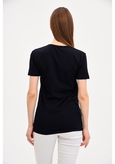Genıus Kadın V Yaka Basic T-Shirt Lacivert