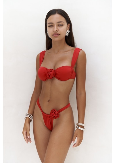 Mai Collection Mai Studios Co. Larasis Çiçek Detaylı Kırmızı Bikini Altı Kırmızı