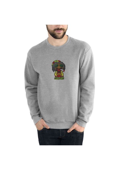 Reggaeman Baskılı Gri Erkek Örme Sweatshirt