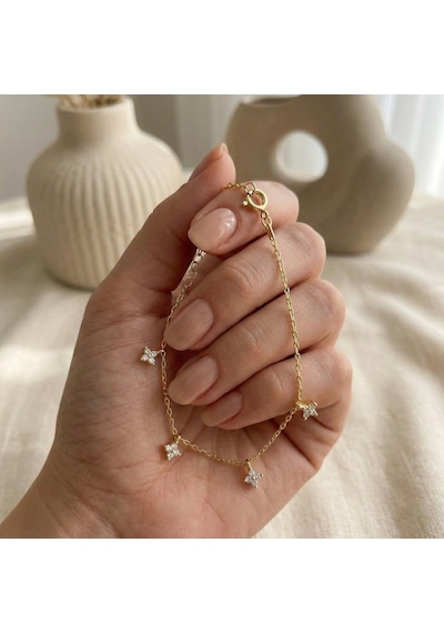 925 Ayar Gümüş Gold Minimal Çiçek Bileklik Altın