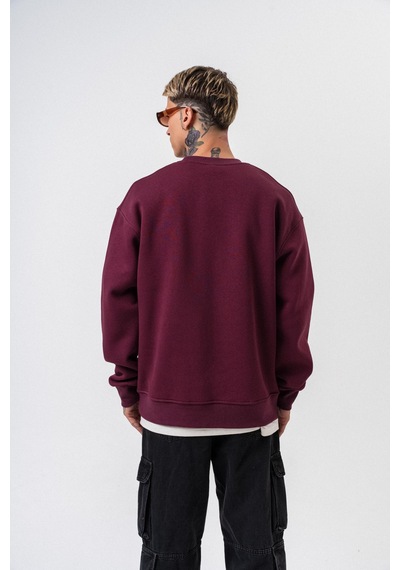 Erkek Respire Yazı Detaylı Basic Oversize Sweatshirt Vişne Bordo