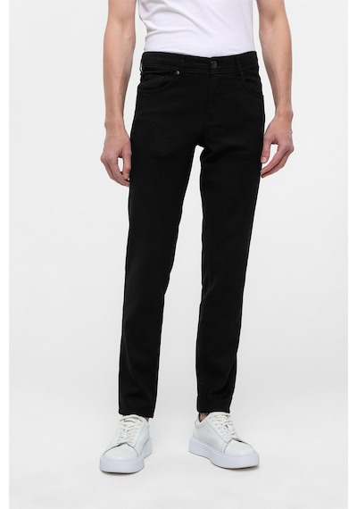 Süvari Siyah Slim Fit 5 Cep Kalıp Armürlü Kanvas Pantolon-35416 Siyah