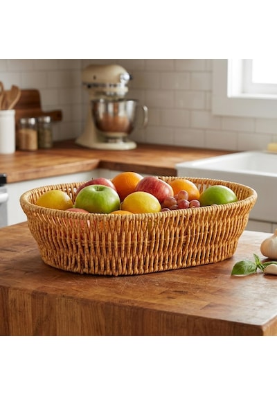 Tr El Yapımı Doğal Hasır Sepet - Oval Çok Amaçlı Ekmeklik Ve Düzenleyici 20,5 X 20,5 X 7 Cm Genel