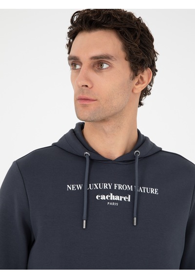 Antrasit Regular Fit Pamuk Karışımlı Kapüşonlu Sweatshirt Gri