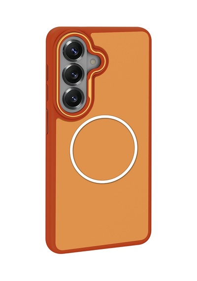 Maks Technology Galaxy Uyumlu S26 Kılıf M-safe Şarj Özellikli Metal Kamera Çerçeveli Mkst Sanremo Silikon Kapak - Turuncu