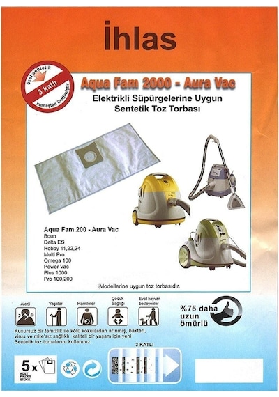 Magic Bags Ihlas Uyumlu Aura Aqua Vac Multi Pro Halı Yıkamalı Süpürge Torbası Bez 5'li Paket