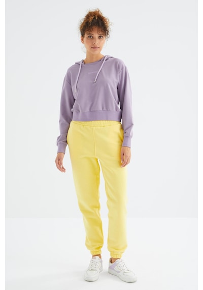Tommy Life Limon Yüksek Bel Şardonlu 3 İplik Pamuklu Basic Kadın Eşofman Alt - 94624 Limon Sarısı