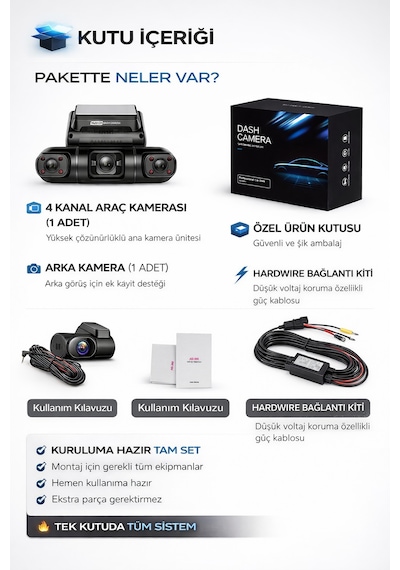 X19 Premium 4 Lens Araç İçi Kamera Wifi Gps 4k Ultra Hd Ön Arka İç Kamera Gece Görüşü Park Modu Dvr
