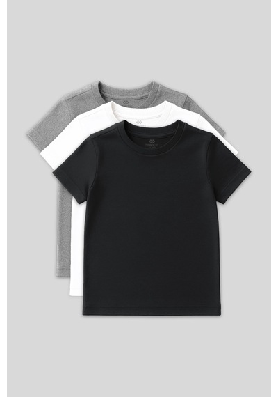Standart Fit Basic O Yaka 3lü Paket Gri Melanj-antrasit-beyaz Unisex Çocuk T-shirt - 11328 Beyaz - Gri