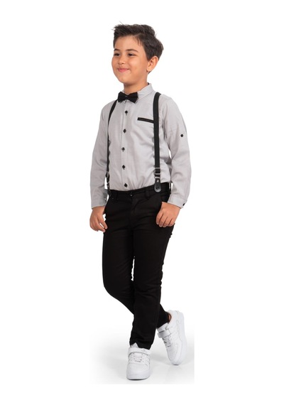 Mnk Baby & Kids Oxford Gömlek Uzun Pantolon Erkek Çocuk Takımı Koyu Gri